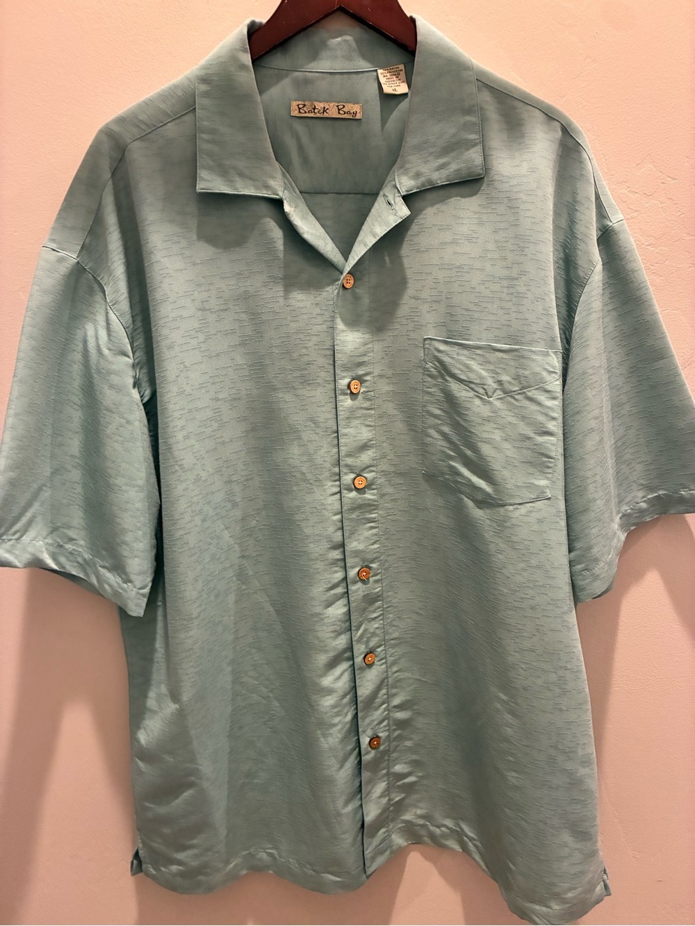 Batik Bay Men’s XL Aqua Short-Sleeve Button Down Camp Shirt